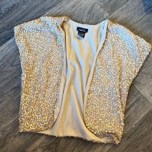 Matte sequin shrug top, gold matte sequins, vest crop, Size Small
